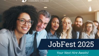 Promotional banner for JobFest 2025 featuring a group of professionals sitting in a line and smiling. Text reads, 'Your next hire awaits!' with the event date, September 24, 2025.