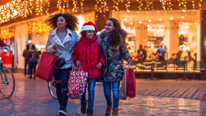 A family holiday shopping together